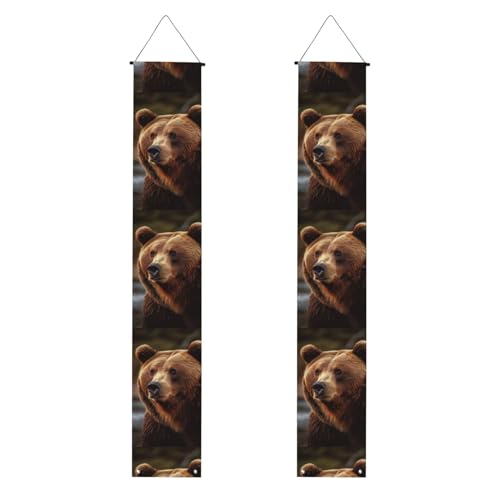 Grizzly Bär Veranda Banner Hängende Tür Banner Happy Birthday Veranda Schild Party Banner Foto Hintergrund Haustür Schilder für Willkommen Urlaub Party Indoor Outdoor Dekor von GDSHJKLW