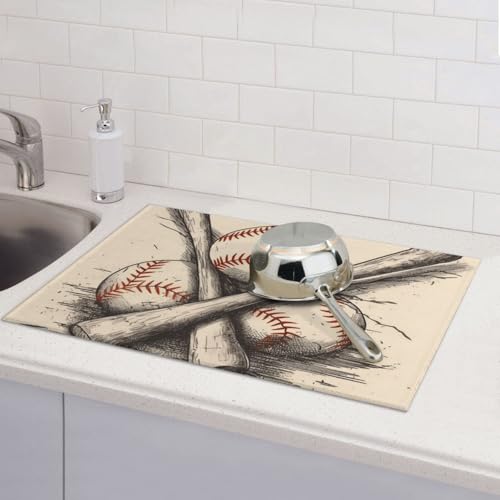 Handgezeichnete Baseballschläger und Ball-Abtropfmatten für Küchentheke, saugfähige Mikrofaser, wendbar, waschbar, Abtropfgestell, 45,7 x 61 cm, für Zuhause, Küche, Esszimmer, Büro Handgezeichnete Baseballschläger und Ball-Abtropfmatten für Küchentheke, saugfähige Mikrofaser, wendbar, waschbar, Abtropfgestell, 45,7 x 61 cm, für Zuhause, Küche, Esszimmer, Büro von GDSHJKLW