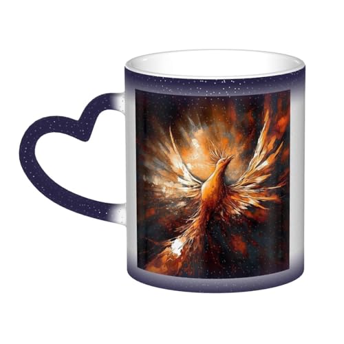 Keramik-Kaffeetassen, 325 ml, Farbwechsel, personalisierbar, Kaffeetasse, Teetasse, abstrakter Phönix, coole Kaffeetassen für Männer und Frauen, lustiges Geschenk von GDSHJKLW