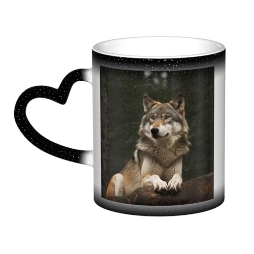 Keramik-Kaffeetassen, 325 ml, Farbwechsel-Tasse, personalisierbar, Kaffeetasse, Teetasse, grauer Wolf, coole Kaffeetassen für Männer und Frauen, lustiges Geschenk von GDSHJKLW