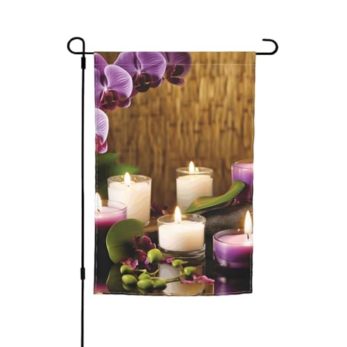 Kerzen und Orchideen Gartenflagge, doppelseitig, Bauernhaus, Urlaub, Hofflagge, 30,5 x 45,7 cm, saisonales Outdoor-Banner für Frühling, Sommer, Rasen, Veranda, Heimdekoration, kleine Gartenflagge von GDSHJKLW