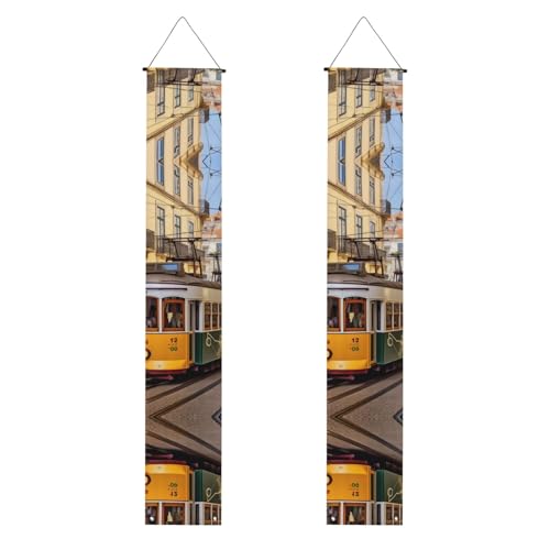Lissabon Tram Veranda Banner Hängende Tür Banner Happy Birthday Veranda Schild Party Banner Foto Hintergrund Haustür Schilder für Willkommen Urlaub Party Indoor Outdoor Dekor von GDSHJKLW