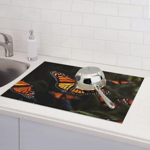 Monarch Butterflies1 Abtropfmatte für Küchentheke, saugfähige Mikrofaser, wendbar, waschbar, Abtropfgestell, 45,7 x 61 cm, leicht zu reinigen, für Zuhause, Küche, Esszimmer, Büro von GDSHJKLW