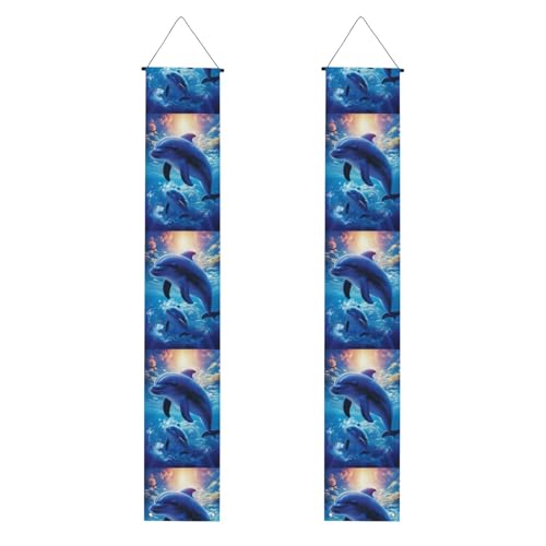 Niedliche Delfine Veranda Banner Hängende Tür Banner Happy Birthday Veranda Schild Party Banner Foto Hintergrund Haustür Schilder für Willkommen Urlaub Party Indoor Outdoor Dekor von GDSHJKLW