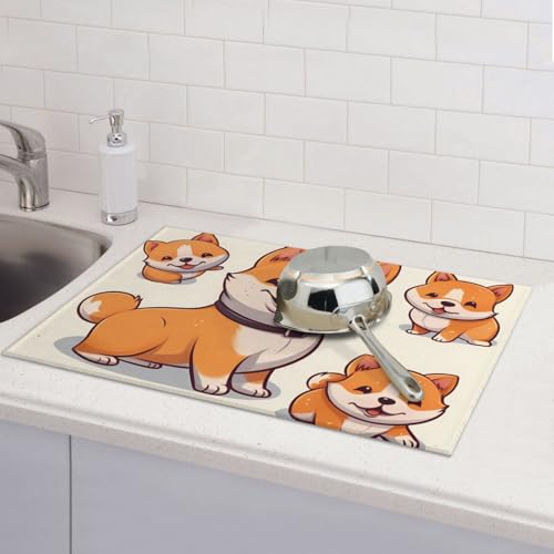 Niedliche Shiba Inu Hunde-Abtropfmatten für Küchentheke, saugfähige Mikrofaser, wendbar, waschbar, Abtropfgestell, 45,7 x 61 cm, leicht zu reinigen, für Zuhause, Küche, Esszimmer, Büro Niedliche Shiba Inu Hunde-Abtropfmatten für Küchentheke, saugfähige Mikrofaser, wendbar, waschbar, Abtropfgestell, 45,7 x 61 cm, leicht zu reinigen, für Zuhause, Küche, Esszimmer, Büro von GDSHJKLW