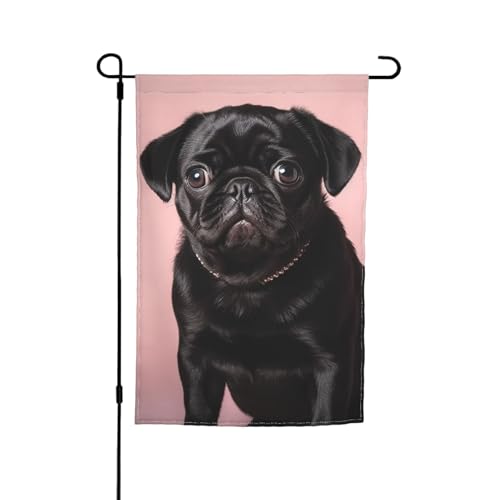 Niedliche schwarze Mops-Gartenflagge, doppelseitig, Bauernhaus, Urlaub, Hofflagge, 30,5 x 45,7 cm, saisonales Outdoor-Banner für Frühling, Sommer, Rasen, Veranda, Heimdekoration, kleine Gartenflagge von GDSHJKLW