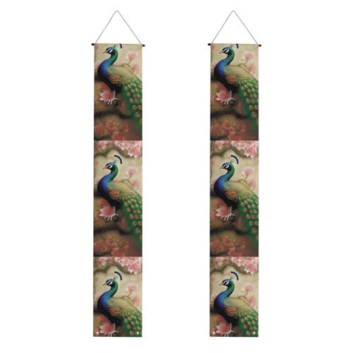 Orientalischer Pfau auf Blume Baum Veranda Banner Hängende Tür Banner Happy Birthday Veranda Schild Party Banner Foto Hintergrund Haustür Schilder für Willkommen Urlaub Party Indoor Outdoor Dekor von GDSHJKLW