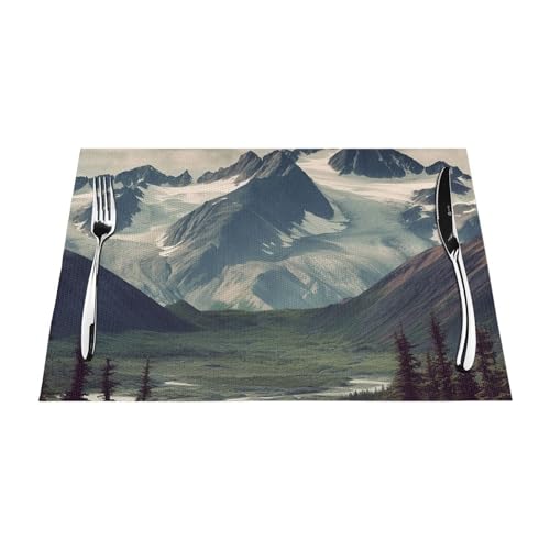 PVC-Platzdeckchen-Set, rutschfest, hitzebeständig, Vinyl, Alaska-Gebirge, abwischbar, waschbar, Tischmatten für Küche, Esstisch, Dekoration, 4 Stück von GDSHJKLW