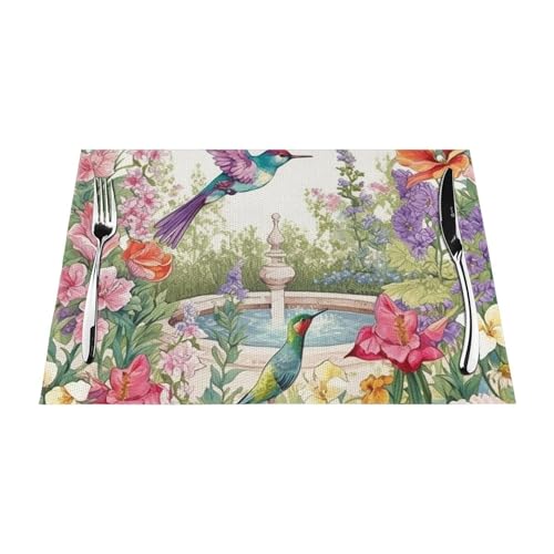 PVC-Platzdeckchen-Set, rutschfest, hitzebeständig, Vinyl, Garten mit Vögeln und Blumen, abwischbar, waschbar, Tischmatten für Küche, Esstisch, Dekoration, 4 Stück PVC-Platzdeckchen-Set, rutschfest, hitzebeständig, Vinyl, Garten mit Vögeln und Blumen, abwischbar, waschbar, Tischmatten für Küche, Esstisch, Dekoration, 4 Stück von GDSHJKLW