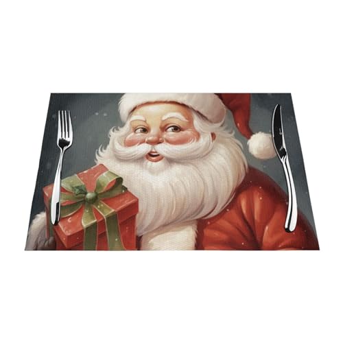 PVC-Platzdeckchen-Set, rutschfest, hitzebeständig, Vinyl, Weihnachtsmann mit Box, abwischbar, waschbar, Tischmatten für Küche, Esstisch, Dekoration, 6 Stück von GDSHJKLW