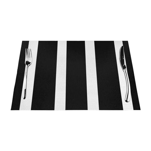 PVC-Platzdeckchen-Set, rutschfest, hitzebeständig, Vinyl, gestreift, schwarz-weiß, abwischbar, waschbar, Tischmatten für Küche, Esstisch, Dekoration, 6 Stück von GDSHJKLW
