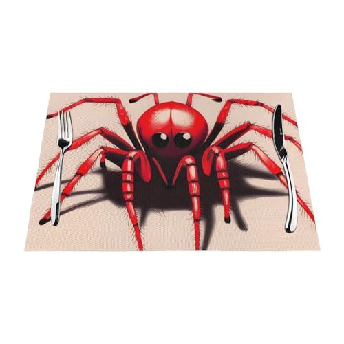 PVC-Platzdeckchen-Set, rutschfest, hitzebeständig, Vinyl, niedliche kleine rote Spinne, abwischbar, waschbar, Tischmatten für Küche, Esstisch, Dekoration, 4 Stück PVC-Platzdeckchen-Set, rutschfest, hitzebeständig, Vinyl, niedliche kleine rote Spinne, abwischbar, waschbar, Tischmatten für Küche, Esstisch, Dekoration, 4 Stück von GDSHJKLW
