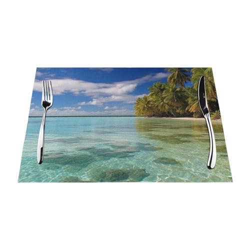 PVC-Platzdeckchen-Set, rutschfest, hitzebeständig, Vinyl-Tischsets, Aitutaki-Lagune, Kochinseln, abwischbar, waschbar, Tischmatten für Küche, Esstisch, Dekoration, 6 Stück von GDSHJKLW