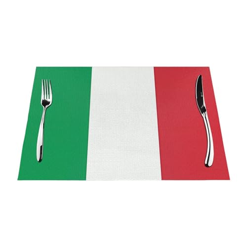 PVC-Platzdeckchen-Set, rutschfest, hitzebeständig, Vinyl-Tischsets, Italien-Flagge, abwischbar, waschbar, Tischmatten für Küche, Esstisch, Dekoration, 4 Stück PVC-Platzdeckchen-Set, rutschfest, hitzebeständig, Vinyl-Tischsets, Italien-Flagge, abwischbar, waschbar, Tischmatten für Küche, Esstisch, Dekoration, 4 Stück von GDSHJKLW