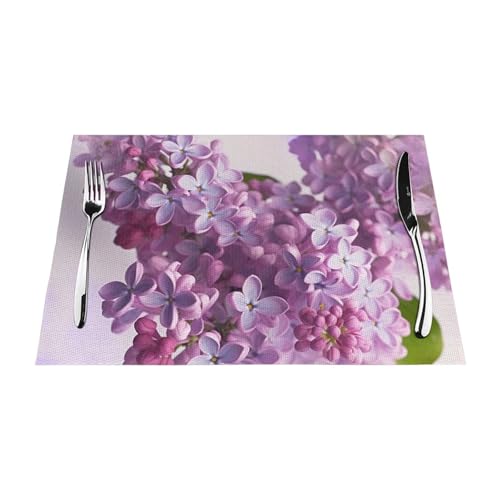 PVC-Platzdeckchen-Set, rutschfest, hitzebeständig, Vinyl-Tischsets, lila Blumen, abwischbar, waschbar, Tischmatten für Küche, Esstisch, Dekoration, 4 Stück PVC-Platzdeckchen-Set, rutschfest, hitzebeständig, Vinyl-Tischsets, lila Blumen, abwischbar, waschbar, Tischmatten für Küche, Esstisch, Dekoration, 4 Stück von GDSHJKLW