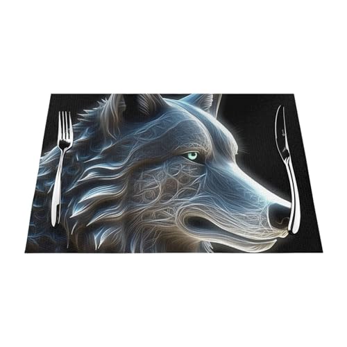 PVC-Platzsets, rutschfest, hitzebeständig, Vinyl, 3D-Wolf, abwischbar, waschbar, Tischmatten für Küche, Esstisch, Dekoration, 1 Stück von GDSHJKLW