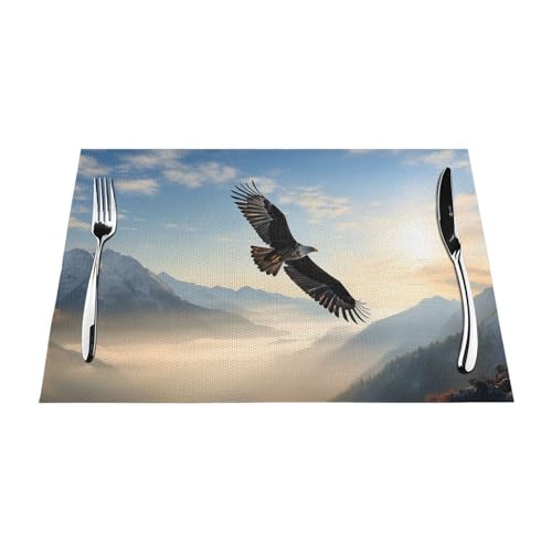 PVC-Platzsets, rutschfest, hitzebeständig, Vinyl, Adlergebirge, abwischbar, waschbar, Tischmatten für Küche, Esstisch, Dekoration, 6 Stück von GDSHJKLW