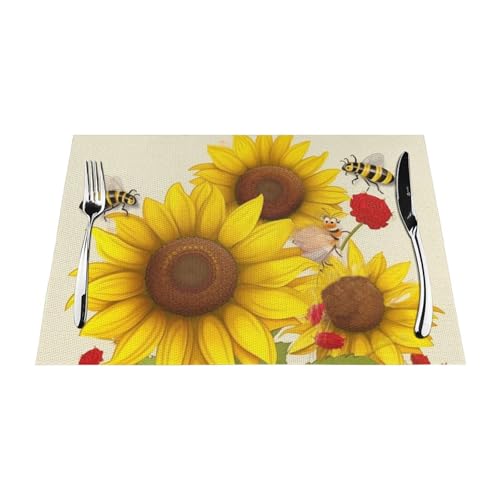 PVC-Platzsets, rutschfest, hitzebeständig, Vinyl, Bienen, Sonnenblumen, Gänseblümchen, Rose, Blumen, abwischbar, waschbar, Tischmatten für Küche, Esstisch, Dekoration, 1 Stück PVC-Platzsets, rutschfest, hitzebeständig, Vinyl, Bienen, Sonnenblumen, Gänseblümchen, Rose, Blumen, abwischbar, waschbar, Tischmatten für Küche, Esstisch, Dekoration, 1 Stück von GDSHJKLW