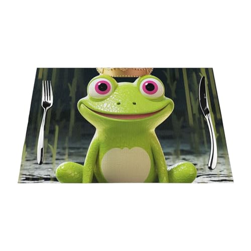 PVC-Platzsets, rutschfest, hitzebeständig, Vinyl, Krone, Frosch, abwischbar, waschbar, Tischmatten für Küche, Esstisch, Dekoration, 1 Stück von GDSHJKLW