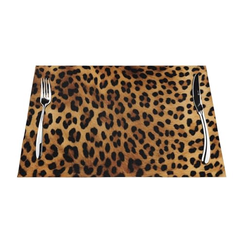 PVC-Platzsets, rutschfest, hitzebeständig, Vinyl, Leopardenhaut, abwischbar, waschbar, Tischmatten für Küche, Esstisch, Dekoration, 6 Stück von GDSHJKLW