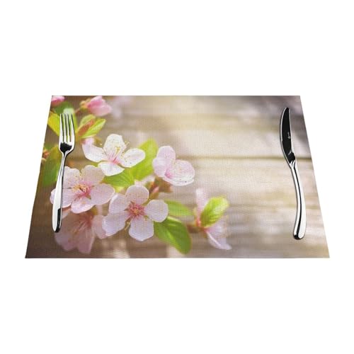 PVC-Platzsets, rutschfest, hitzebeständig, Vinyl, Motiv: Frühling und Blume, abwischbar, waschbar, Tischmatten für Küche, Esstisch, Dekoration, 4 Stück PVC-Platzsets, rutschfest, hitzebeständig, Vinyl, Motiv: Frühling und Blume, abwischbar, waschbar, Tischmatten für Küche, Esstisch, Dekoration, 4 Stück von GDSHJKLW