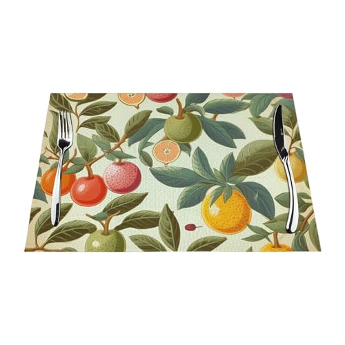 PVC-Platzsets, rutschfest, hitzebeständig, Vinyl, Pflanzen und Früchte, abwischbar, waschbar, Tischmatten für Küche, Esstisch, Dekoration, 1 Stück von GDSHJKLW