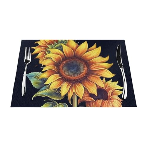 PVC-Platzsets, rutschfest, hitzebeständig, Vinyl, Sommer-Sonnenblume, abwischbar, waschbar, Tischmatten für Küche, Esstisch, Dekoration, 4 Stück von GDSHJKLW