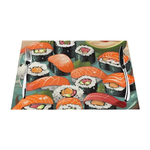 PVC-Platzsets, rutschfest, hitzebeständig, Vinyl, Sushi, abwischbar, waschbar, Tischmatten für Küche, Esstisch, Dekoration, 6 Stück von GDSHJKLW