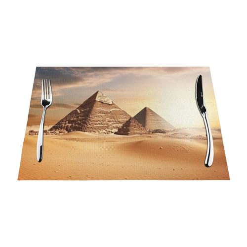 PVC-Platzsets, rutschfest, hitzebeständig, Vinyl, ägyptische Pyramide in Wüste, abwischbar, waschbar, Tischmatten für Küche, Esstisch, Dekoration, 1 Stück PVC-Platzsets, rutschfest, hitzebeständig, Vinyl, ägyptische Pyramide in Wüste, abwischbar, waschbar, Tischmatten für Küche, Esstisch, Dekoration, 1 Stück von GDSHJKLW