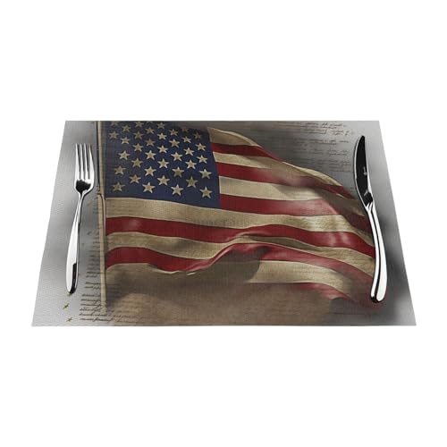 PVC-Platzsets, rutschfest, hitzebeständig, Vinyl, amerikanische Flagge, abwischbar, waschbar, Tischmatten für Küche, Esstisch, Dekoration, 1 Stück PVC-Platzsets, rutschfest, hitzebeständig, Vinyl, amerikanische Flagge, abwischbar, waschbar, Tischmatten für Küche, Esstisch, Dekoration, 1 Stück von GDSHJKLW