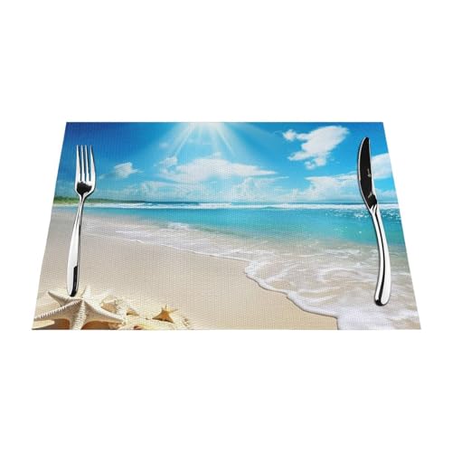 PVC-Platzsets, rutschfest, hitzebeständig, Vinyl, helle Sonne, Sommer, Strand, abwischbar, waschbar, Tischmatten für Küche, Esstisch, Dekoration, 6 Stück von GDSHJKLW