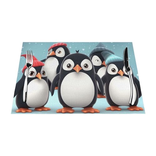 PVC-Platzsets, rutschfest, hitzebeständig, Vinyl, niedliche Pinguine, abwischbar, waschbar, Tischmatten für Küche, Esstisch, Dekoration, 1 Stück PVC-Platzsets, rutschfest, hitzebeständig, Vinyl, niedliche Pinguine, abwischbar, waschbar, Tischmatten für Küche, Esstisch, Dekoration, 1 Stück von GDSHJKLW