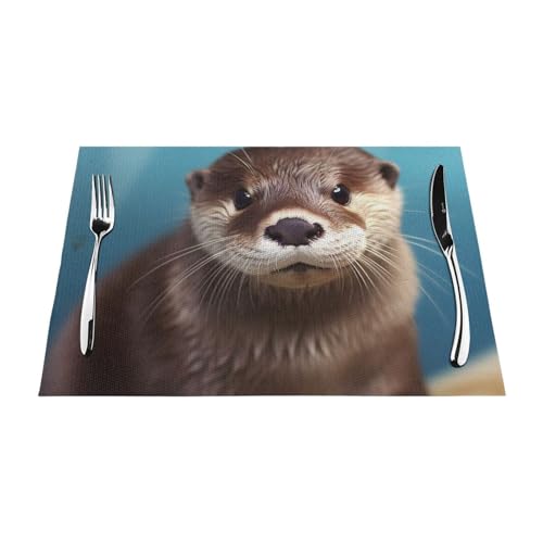PVC-Platzsets, rutschfest, hitzebeständig, Vinyl, niedlicher Otter, abwischbar, waschbar, Tischmatten für Küche, Esstisch, Dekoration, 6 Stück von GDSHJKLW