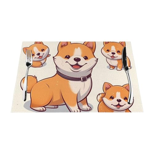 PVC-Platzsets, rutschfest, hitzebeständig, Vinyl, niedlicher Shiba-Inu-Hund, abwischbar, waschbar, Tischmatten für Küche, Esstisch, Dekoration, 4 Stück von GDSHJKLW