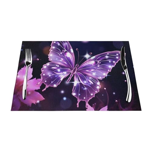 PVC-Platzsets, rutschfest, hitzebeständig, Vinyl, niedlicher violetter Schmetterling, abwischbar, waschbar, Tischmatten für Küche, Esstisch, Dekoration, 6 Stück von GDSHJKLW