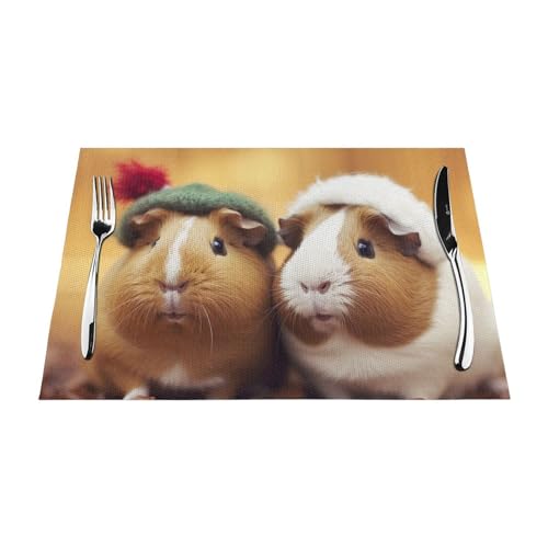 PVC-Platzsets, rutschfest, hitzebeständig, Vinyl, niedliches Meerschweinchen, abwischbar, waschbar, Tischmatten für Küche, Esstisch, Dekoration, 1 Stück von GDSHJKLW
