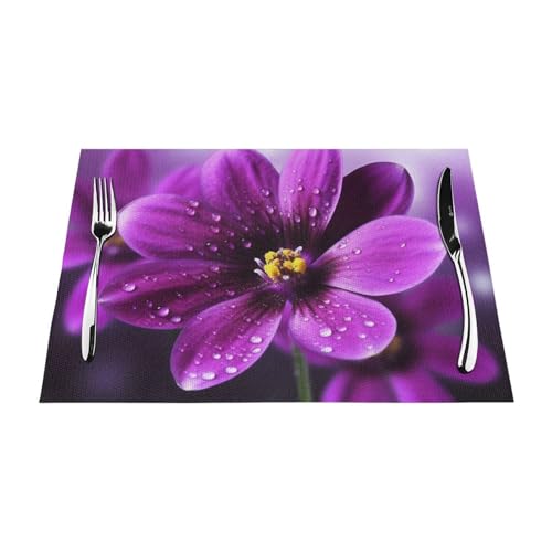 PVC-Platzsets, rutschfest, hitzebeständig, Vinyl, violette Blume, abwischbar, waschbar, Tischmatten für Küche, Esstisch, Dekoration, 1 Stück von GDSHJKLW