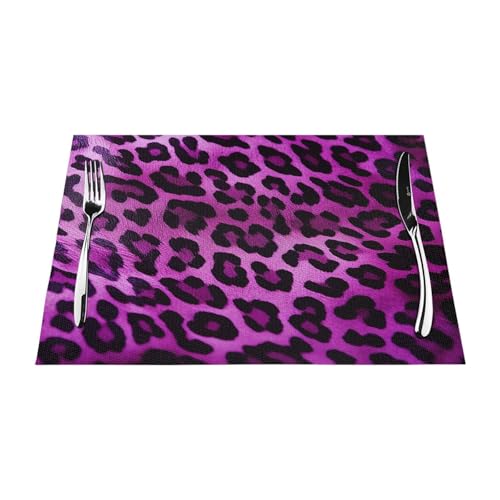 PVC-Platzsets, rutschfest, hitzebeständig, Vinyl, violetter Leopardenmuster, abwischbar, waschbar, Tischmatten für Küche, Esstisch, Dekoration, 4 Stück von GDSHJKLW