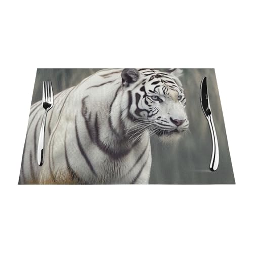 PVC-Platzsets, rutschfest, hitzebeständig, Vinyl, weißer Tiger, abwischbar, waschbar, Tischmatten für Küche, Esstisch, Dekoration, 1 Stück von GDSHJKLW