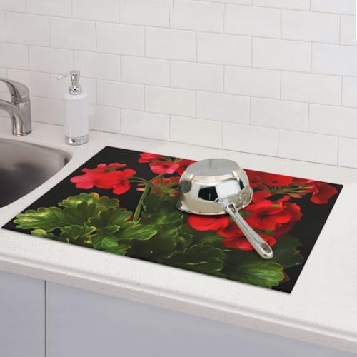 Red Geraniums1 Abtropfmatte für Küchentheke, saugfähige Mikrofaser, wendbar, waschbar, Abtropfgestell, 45,7 x 61 cm, leicht zu reinigen, für Zuhause, Küche, Esszimmer, Büro Red Geraniums1 Abtropfmatte für Küchentheke, saugfähige Mikrofaser, wendbar, waschbar, Abtropfgestell, 45,7 x 61 cm, leicht zu reinigen, für Zuhause, Küche, Esszimmer, Büro von GDSHJKLW