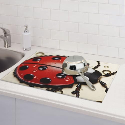 Schöne Marienkäfer-Abtropfmatten für Küchentheke, saugfähige Mikrofaser, wendbar, waschbar, Abtropfgestell, 45,7 x 61 cm, für Zuhause, Küche, Esszimmer, Büro von GDSHJKLW