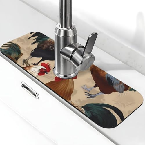 Spritzschutzmatte mit Hahn- und Huhn-Aufdruck, für Küchenspüle, super saugfähig, schnell trocknend, Wasserhahnmatte, Abtropfmatte, Spülbecken-Gadgets hinter Wasserhahn, Waschbeckenmatte für Küche und Spritzschutzmatte mit Hahn- und Huhn-Aufdruck, für Küchenspüle, super saugfähig, schnell trocknend, Wasserhahnmatte, Abtropfmatte, Spülbecken-Gadgets hinter Wasserhahn, Waschbeckenmatte für Küche und von GDSHJKLW