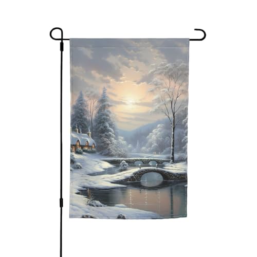 Winter-Schneeszene, Gartenflagge, doppelseitig, Bauernhaus, Urlaub, Hofflagge, 30,5 x 45,7 cm, saisonales Outdoor-Banner für Frühling, Sommer, Rasen, Veranda, Heimdekoration, kleine Gartenflagge von GDSHJKLW