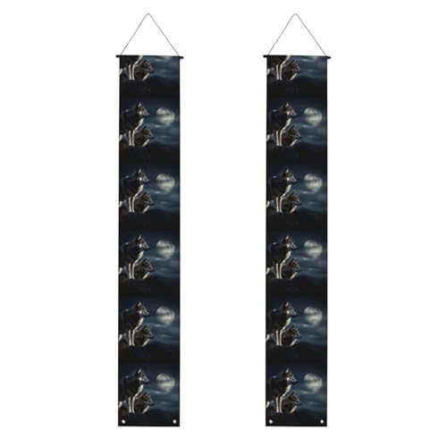 Wölfe im Mondlicht Veranda Banner Hängende Tür Banner Happy Birthday Veranda Schild Party Banner Foto Hintergrund Haustür Schilder für Willkommen Urlaub Party Indoor Outdoor Dekor von GDSHJKLW