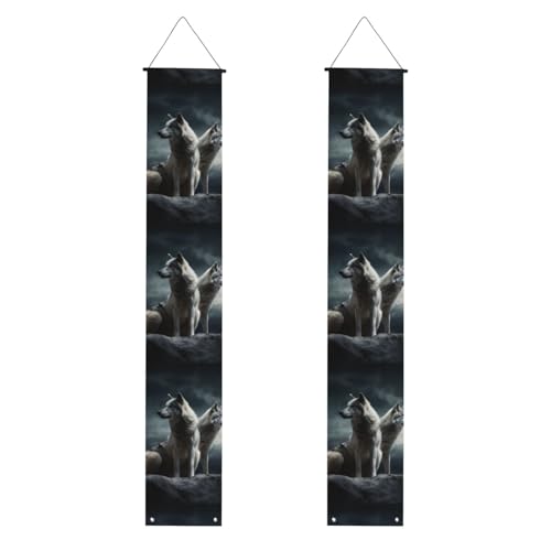 Wolf bei Nacht Veranda Banner Hängende Tür Banner Happy Birthday Veranda Schild Party Banner Foto Hintergrund Haustür Schilder für Willkommen Urlaub Party Indoor Outdoor Dekor von GDSHJKLW
