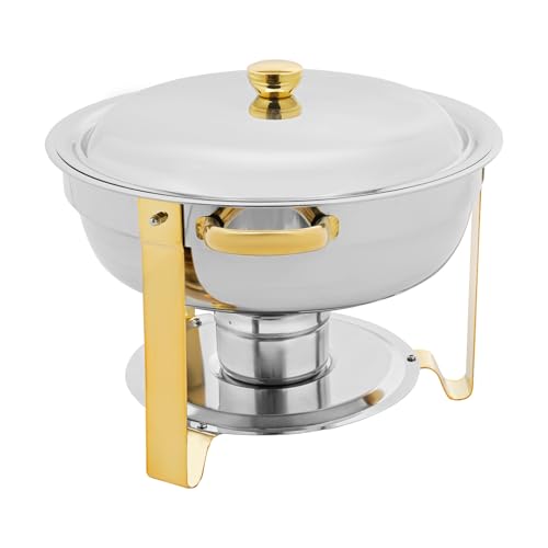 2er Rundes Chafing Dish Buffet-Set, Edelstahl-Buffet-Serviertablett zum, Buffet-Geschirrset mit Herd, Speisenwärmer mit Glasabdeckung, Buffetwärmer, für Partys,Hochzeiten,Picknicks,Buffets von GDSKR