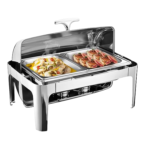 9L Chafing Dish Edelstahl, WarmhaltebehäLter Rolldeckel WäRmebehäLter Chafing Dish, Profi SpeisewäRmer Buffet-Set Mit Roll-Top, für Catering, Buffet und Party von GDSKR