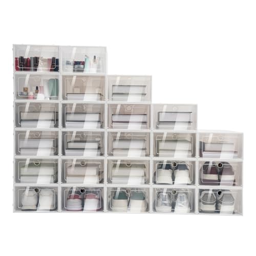 GDSKR 20/24er Transparent Schuhbox, Stapelbar Schuhbox Schuhkarton Schuhaufbewahrung Schublade Transparent, Aufbewahrungsbox Halter, Kunststoff Schuhbox mit Tür, Installationsfrei Schuhaufbewahrung von GDSKR
