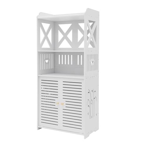 GDSKR Badschrank Stehend Sideboard, Doppeltür Badezimmerschrank, Badezimmermöbel, Badezimmerregal, Badezimmerschrank Weiß 3+1 Stöckiges, für Badezimmer Wohnzimmer Küche Flur von GDSKR