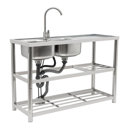 Küchenspüle Freistehender Spültisch, 2 Becken Rechts Gastrospüle Waschtisch, Edelstahl Küchenspüle Spültisch 120x80cm, für Küche, Restaurant, Camping, Wäschereien Küchenspüle Freistehender Spültisch, 2 Becken Rechts Gastrospüle Waschtisch, Edelstahl Küchenspüle Spültisch 120x80cm, für Küche, Restaurant, Camping, Wäschereien von GDSKR